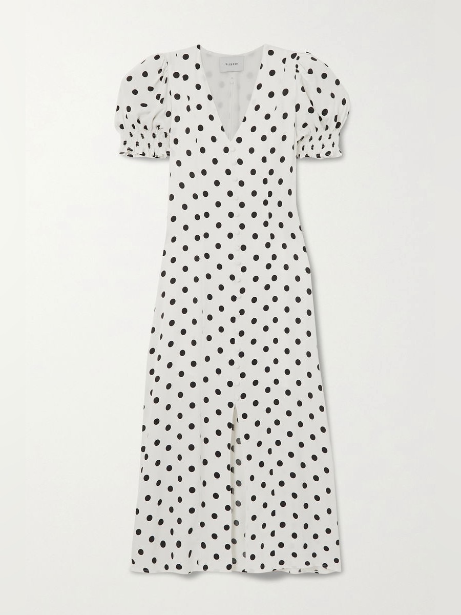 Nwt Sleeper Bella Polka-Dot Crepe Maxi Dress